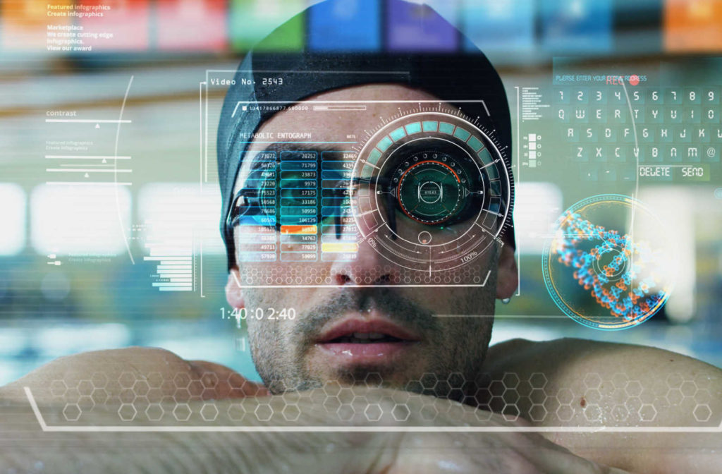 Technology surrounding the eyes of a swimmer to demonstrate how beneficial sports vision therapy can be